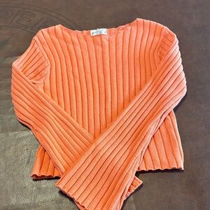Hippie Rose Ribbed Scoop Neck Sweater - Coral Orange